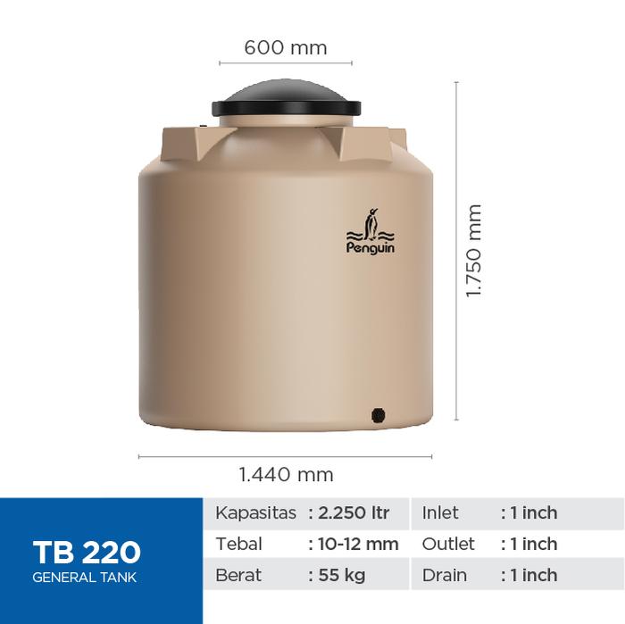 Tangki Tandon Toren Air Kapasitas 2250 Liter Penguin TB 220-Spesifikasi