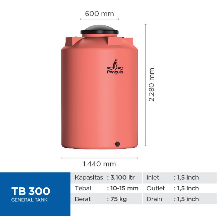 Tangki Tandon Toren Air Kapasitas 3100 Liter Penguin TB 300-Spesifikasi