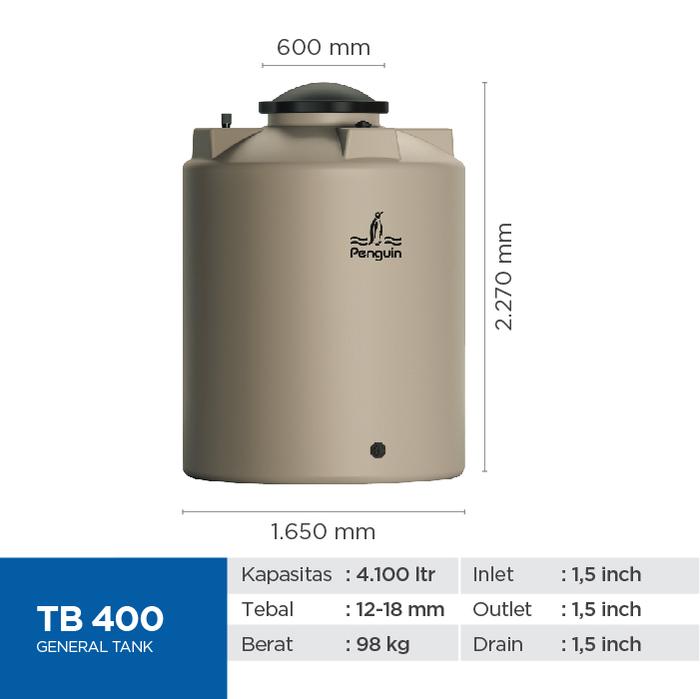 Tangki Tandon Toren Air Kapasitas 4100 Liter Penguin TB 400-Spesifikasi