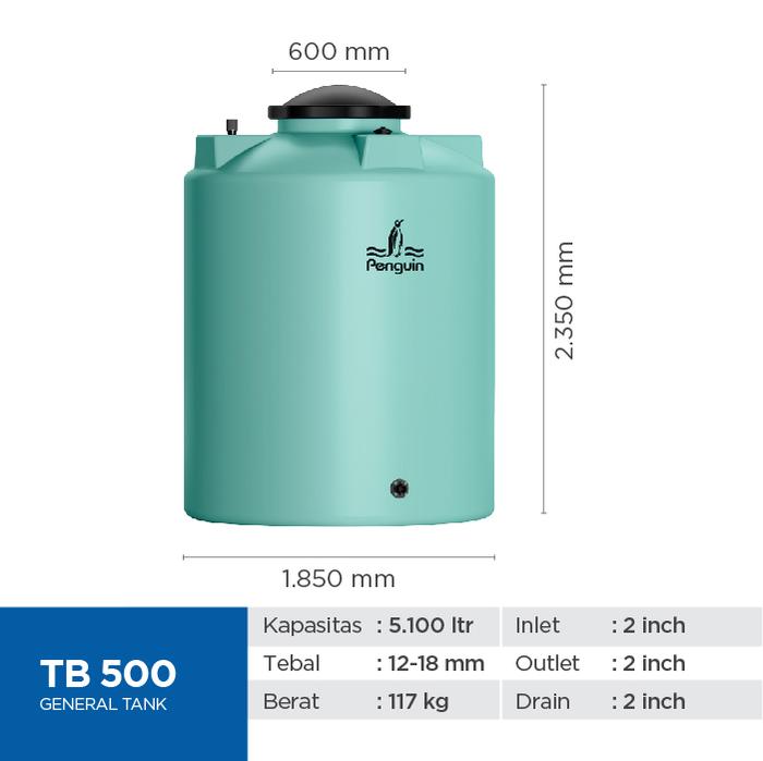 Tangki Tandon Toren Air Kapasitas 5100 Liter Penguin TB 500-Spesifikasi